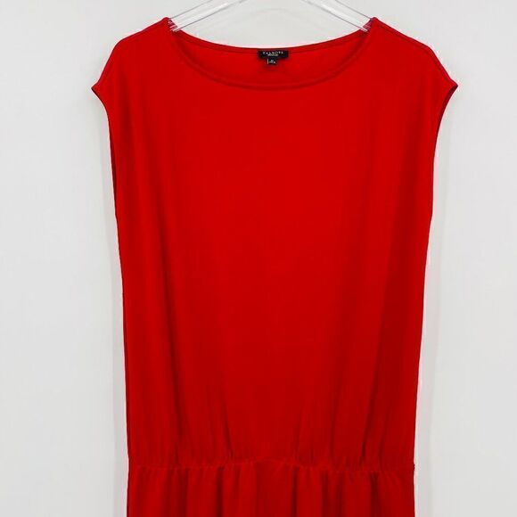 Talbots Size Medium Red Sleeveless Drop Waist Stretch Midi Dress Holiday - Picture 2 of 7